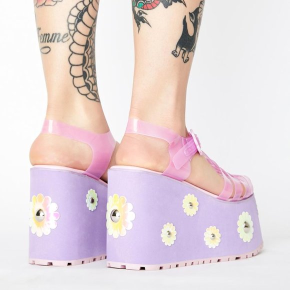 Dolls Kill Shoes Sugar Thrillz Chasin Daisies Jelly Sandals Size 8